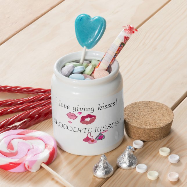 Candy Jar with Pink Mouths and Chocolate Kisses (In Situ)