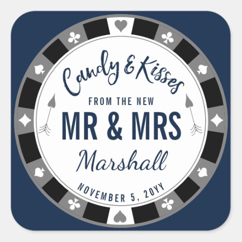 Candy  Kisses from the New Mr and Mrs Navy Poker Square Sticker