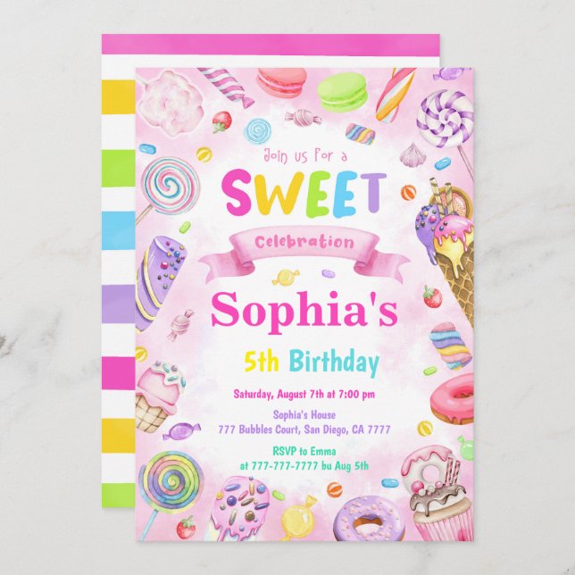 Candy Land Birthday Invitation (Front/Back)