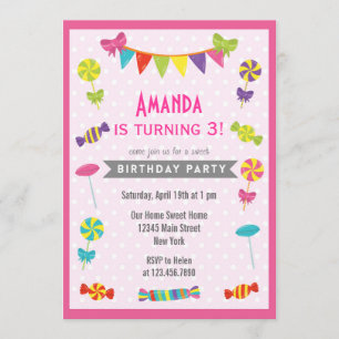 Candy Land Birthday Invitation Pink