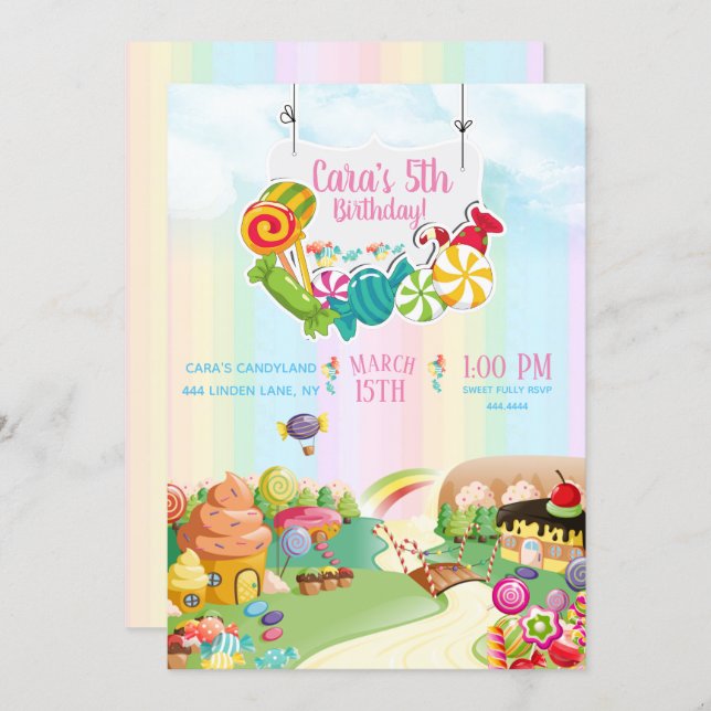 Candy land Birthday Party Invitation (Front/Back)