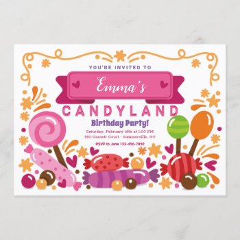 Candy Land Birthday Party Invitation by heartfeltclub at Zazzle