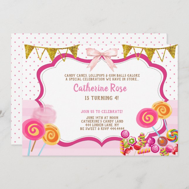 Candy land Birthday Party Invitation (Front/Back)