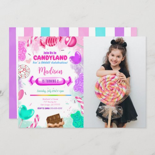Candy land Birthday Photo Invitation