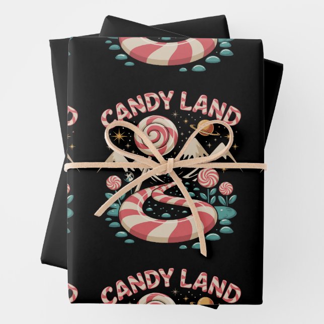 Candy Land Cane Xmas Christmas Family Holiday Wrapping Paper Sheets (In situ)