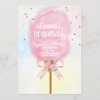 Candy Land Cotton Candy Birthday Invitation by ThreeFoursDesign at Zazzle