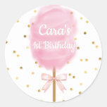 Candy Land Cotton Candy Pink Birthday Party Invita Classic Round Sticker at Zazzle