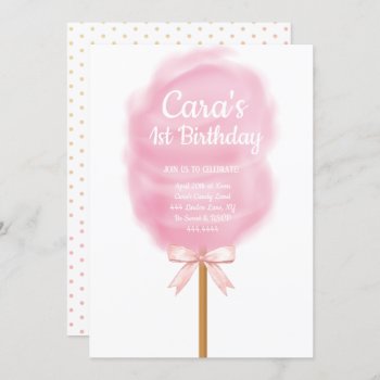 Candy Land Cotton Candy Pink Birthday Party Invitation by ThreeFoursDesign at Zazzle