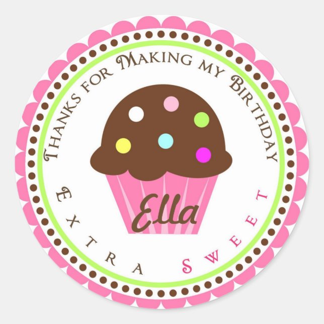 Candy Land Cupcake Birthday Party Favor Stickers (Front)