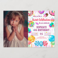 Candy Land Girl Birthday Sweet Celebration Photo Invitation