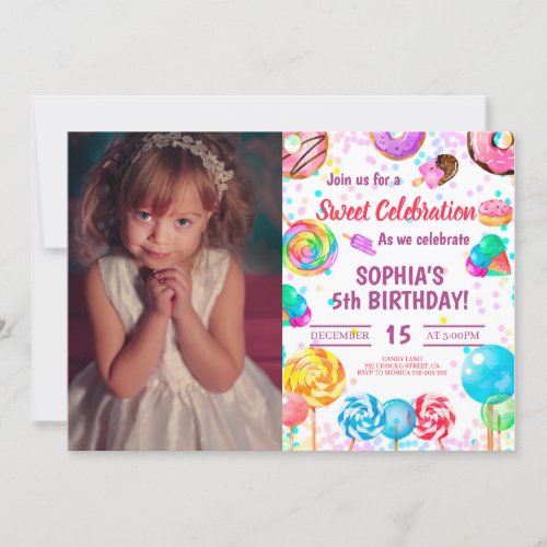 Candy Land Girl Birthday Sweet Celebration Photo Invitation