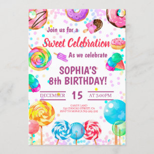Candy Land Girl Birthday Sweet Celebration Rainbow Invitation