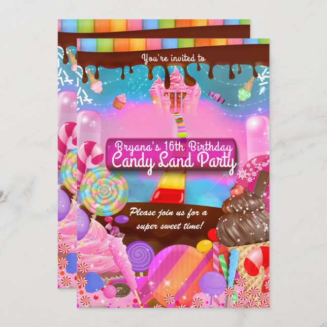 Candy Land Party Fantasy Birthday Personalized Invitation (Front/Back)