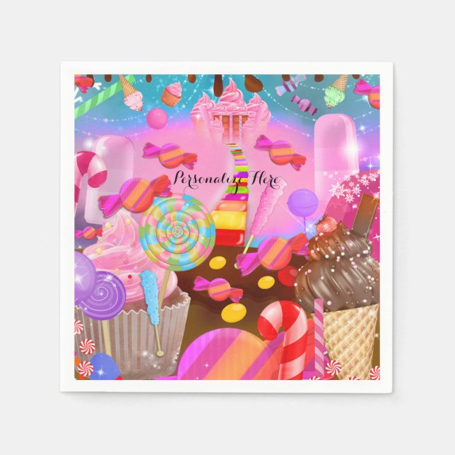 Candy Land Party Fantasy Birthday Personalized Paper Napkins (Front)