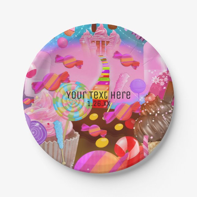 Candy Land Party Fantasy Birthday Personalized Paper Plates (Front)