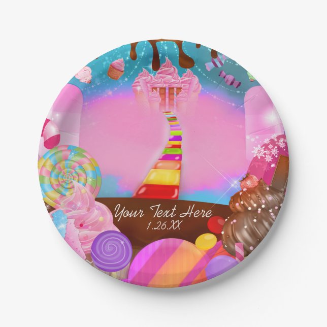 Candy Land Party Fantasy Birthday Personalized Paper Plates (Front)