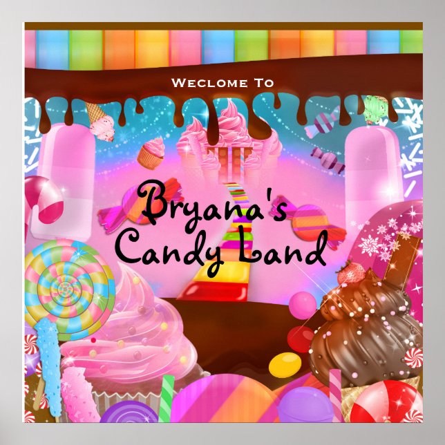 Candy Land Party Fantasy Birthday Personalized Poster (Front)