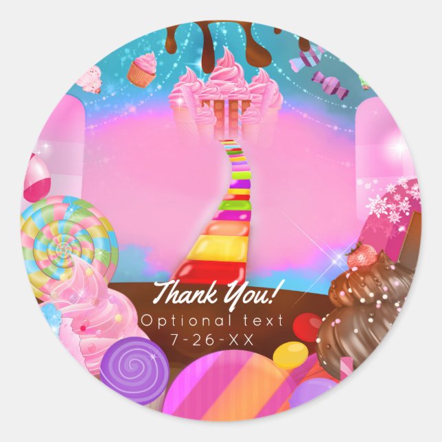 Candy Land Party Fantasy Candy Cupcakes Favor Classic Round Sticker (Front)