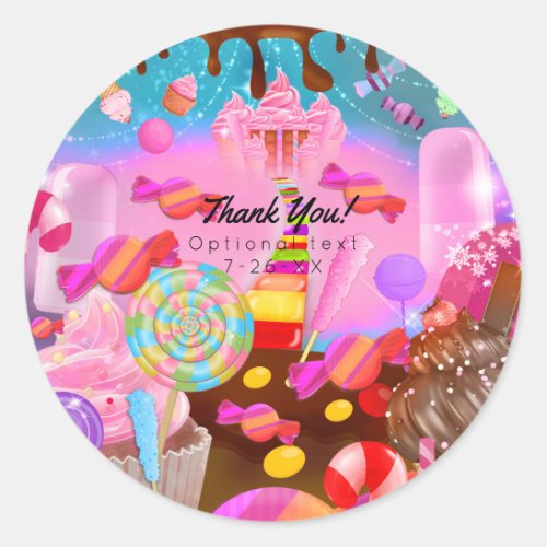 Candy Land Party Fantasy Candy Cupcakes Favor Classic Round Sticker