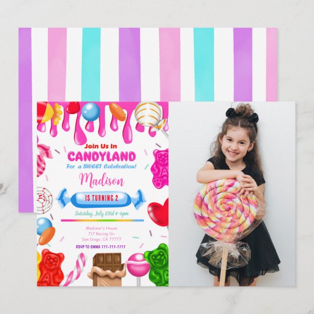 Candy land Photo Invitation (Front/Back)