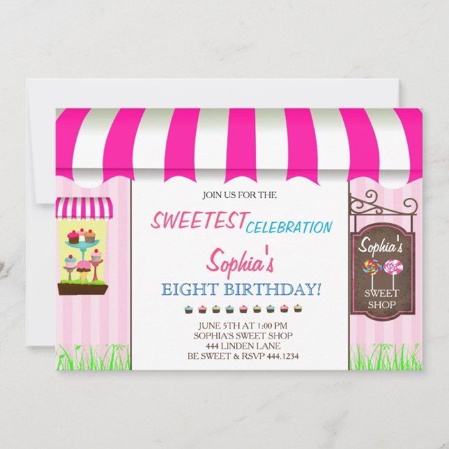 Candy Land Sweet Shop Birthday Party Invitations (Front)