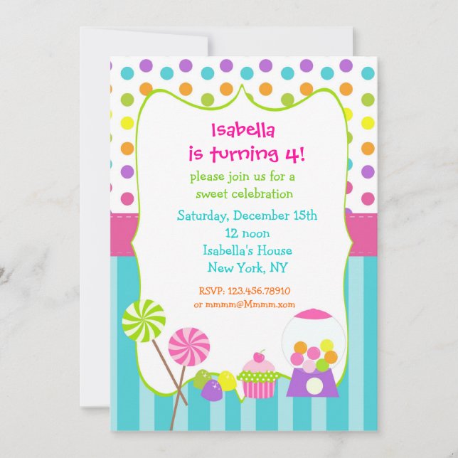 Candy land sweet shoppe birthday invitations (Front)