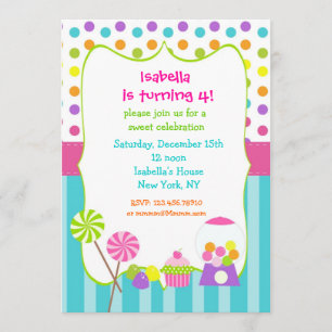 Candy land sweet shoppe birthday invitations
