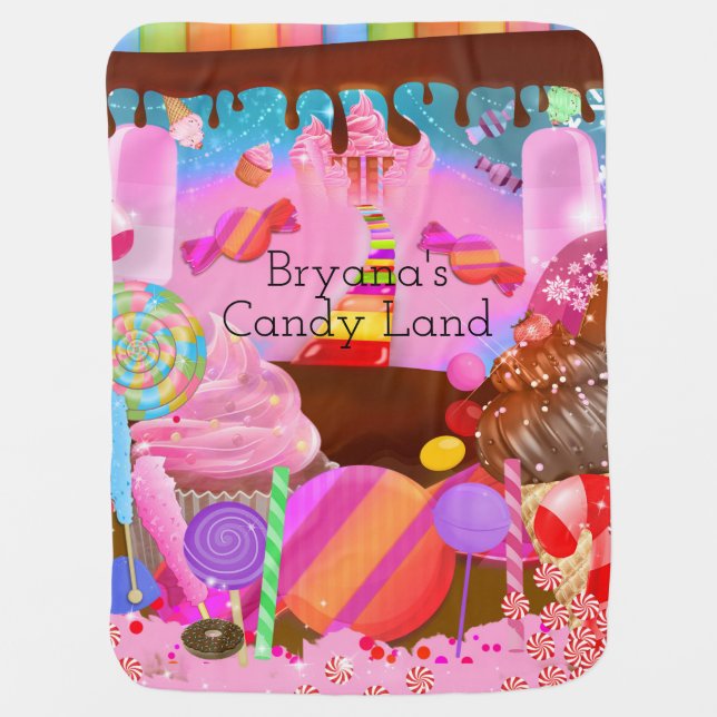 Candy Land Sweets Fantasy Custom Personalized Stroller Blanket (Front)