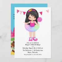 Candy Land Tutu Girl Birthday Party Invitation