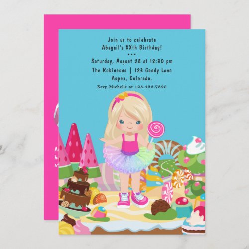 Candy Land Tutu Girl Birthday Party Invitation