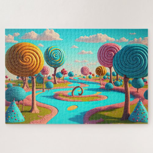 Candy Lane Lollipop Trees Gum Drop Forest Colorful Jigsaw Puzzle