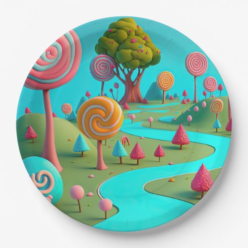 Candy Lane Lollipop Trees Gum Drop Forest Colorful Paper Plates