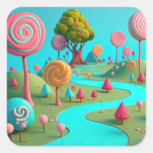 Candy Lane Lollipop Trees Gum Drop Forest Colorful Square Sticker