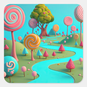 Candy Lane Lollipop Trees Gum Drop Forest Colorful Square Sticker