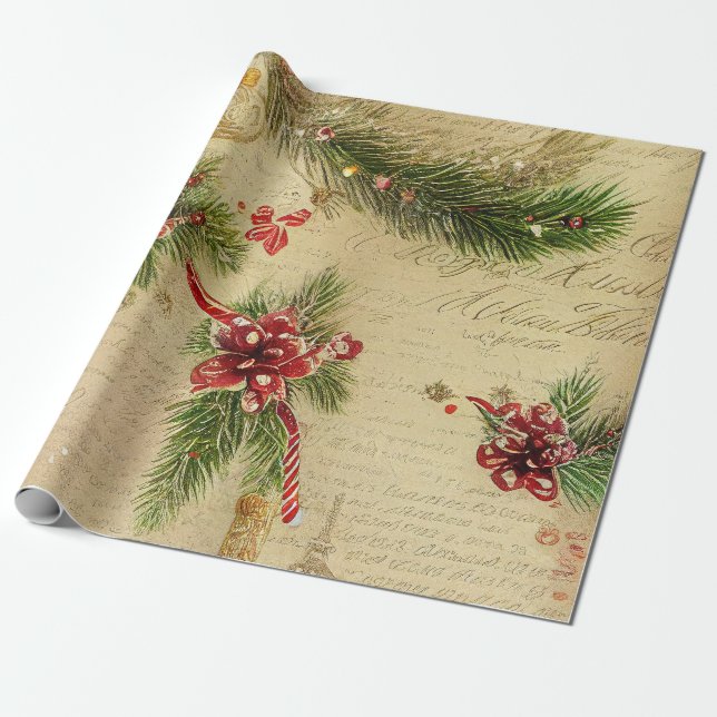 Candy, leaves and ornaments Christmas Wrapping Paper (Unrolled)