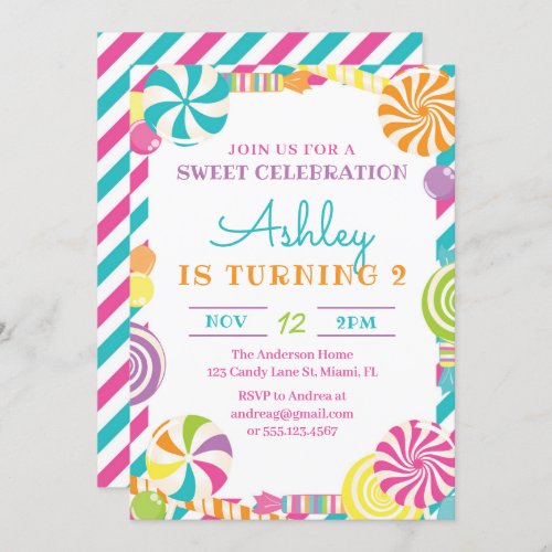 Candy Lollipop Birthday Party Invitation