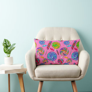 Candy Lollipop Fun Pink Rainbow Lumbar Pillow
