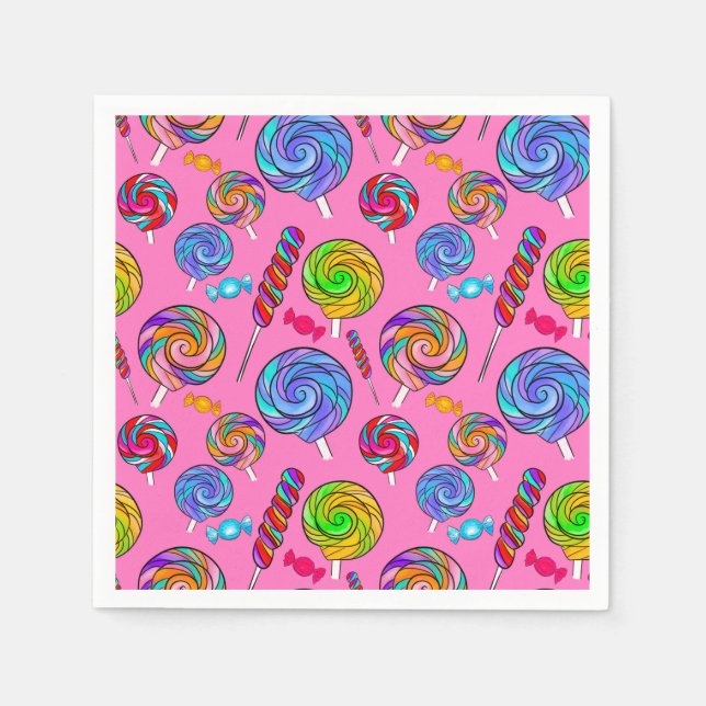 Candy Lollipop Fun Pink Rainbow Napkins (Front)
