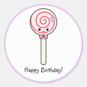Candy Lollipop Happy Birthday Classic Round Sticker