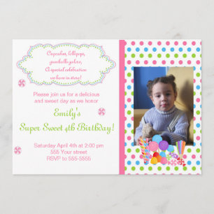 Candy Lollipop Sweet Birthday Photo Invitation