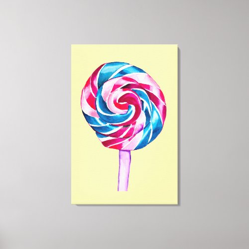 Candy lollipop watercolor sweet art canvas print