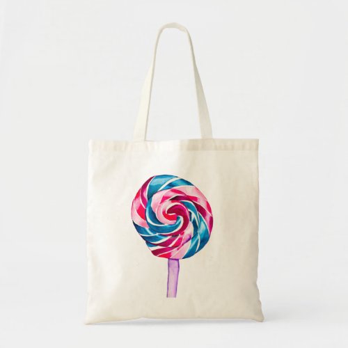 Candy lollipop watercolor sweet art tote bag