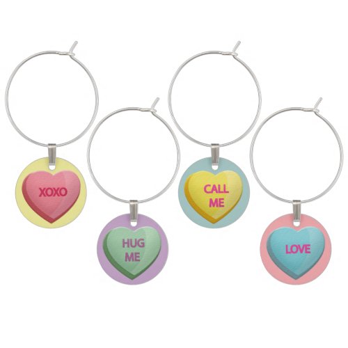 Candy Love Hearts Romantic Words Colorful Wine Charm