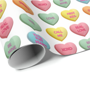 Candy Love Hearts Romantic Words Pattern Wrapping Paper