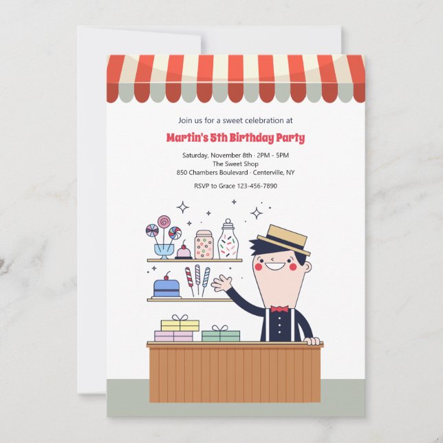 Candy Man Birthday Party Invitations (Front)