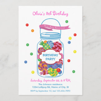 Candy Mason Jar Birthday Invitation