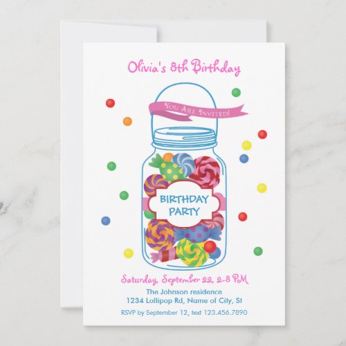 Candy Mason Jar Birthday Invitation
