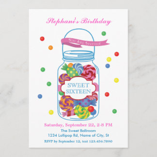 Candy Mason Jar Sweet Sixteen Invitation