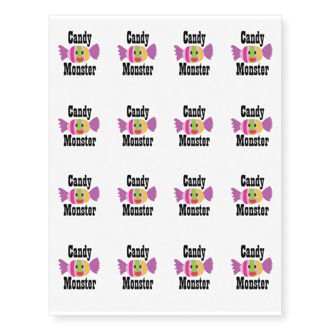 Candy Monster Funny Halloween Temporary Tattoos (Front)