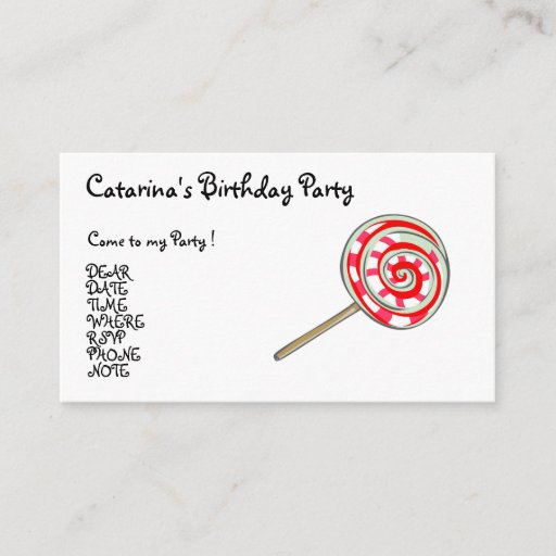Customizable Candy  Party- Customized Business Card Template